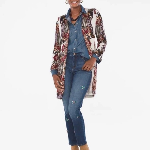 Chico's Denim - Chico’s Paisley Open Front Cardigan Women’s Size 0 Multicolor Boho Knit Sweater